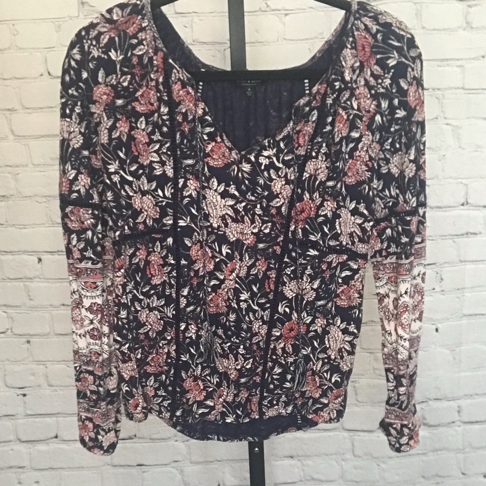 Lucky Brand Linen Blend Boho Floral Top